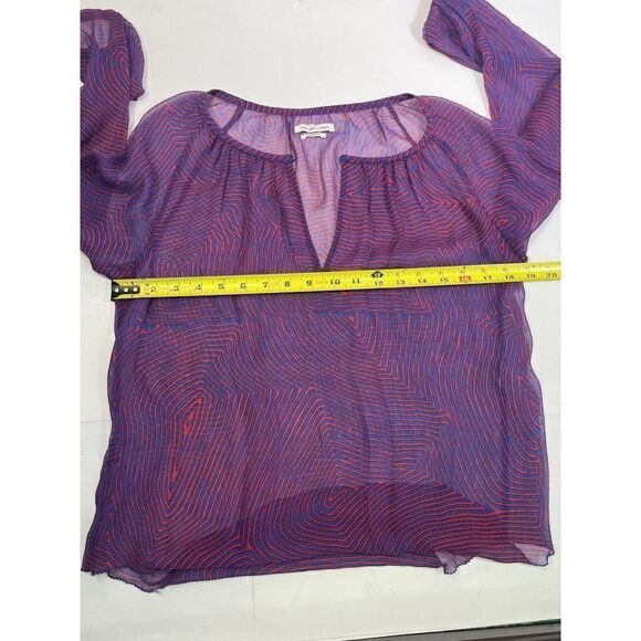 Isabel Marant Etoile Sheer Geometric Top Red Blue Long Sleeve Flowy - Picture 8 of 16
